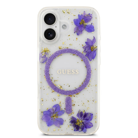 Guess Guess iPhone 17 Back cover case - Magsafe - Resin Flowers Design - Purple Guess Guess iPhone 17 Back cover case - Magsafe - Resin Flowers Design - Purple