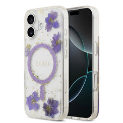 Guess iPhone 17 Coque - MagSafe - Motif floral en résine - Violet