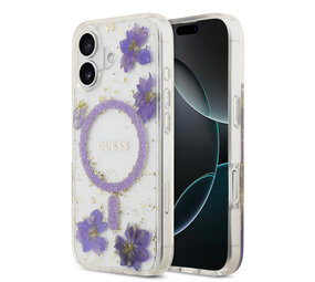 Guess Guess iPhone 17 Back-Cover hul - Magsafe - Resin Flowers Design - Lila Guess Guess iPhone 17 Back-Cover hul - Magsafe - Resin Flowers Design - Lila