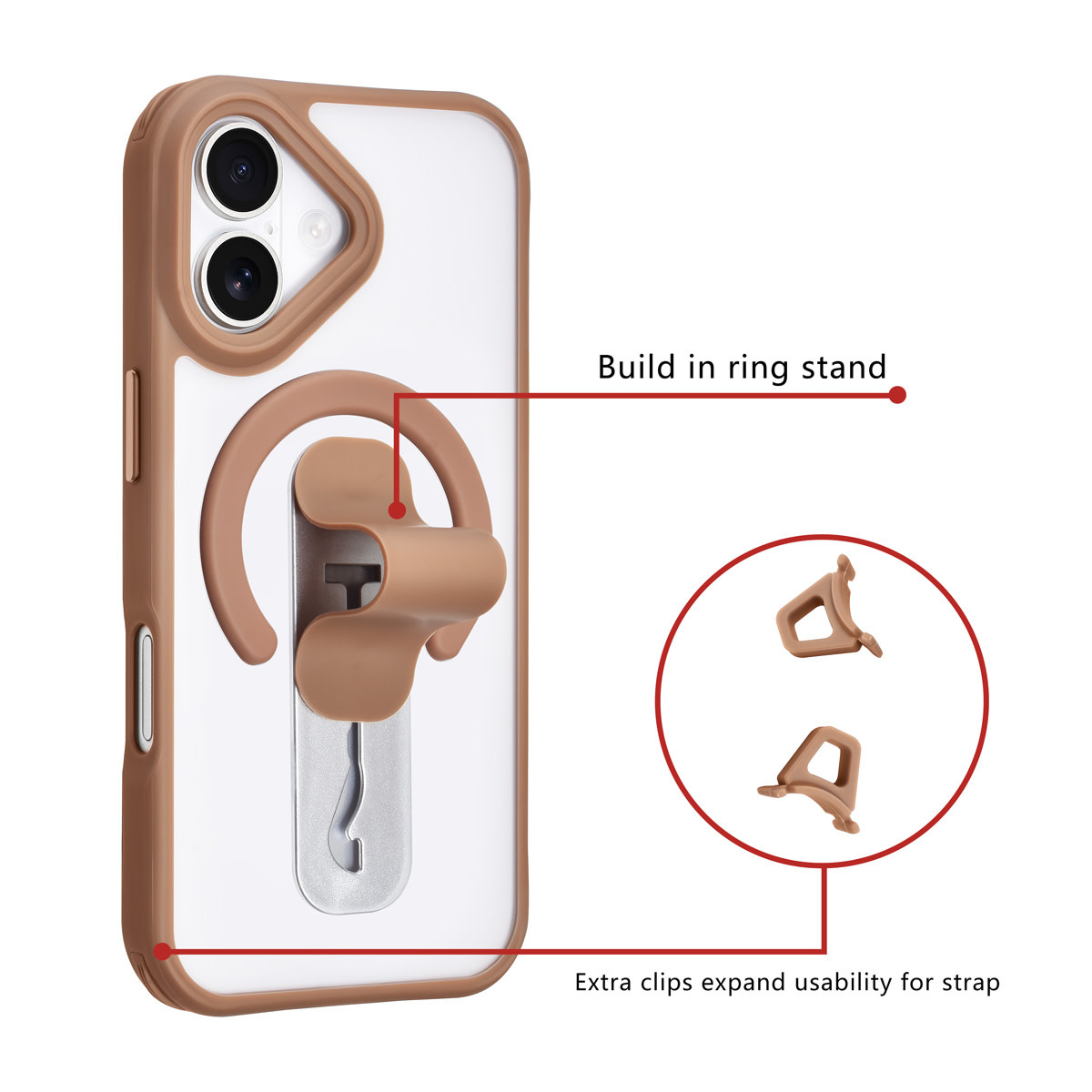 TUNIQ TUNIQ iPhone 16 Backcover hoesje - Built-in Ring Stand - Antishock - Goud, foto 2 van 4