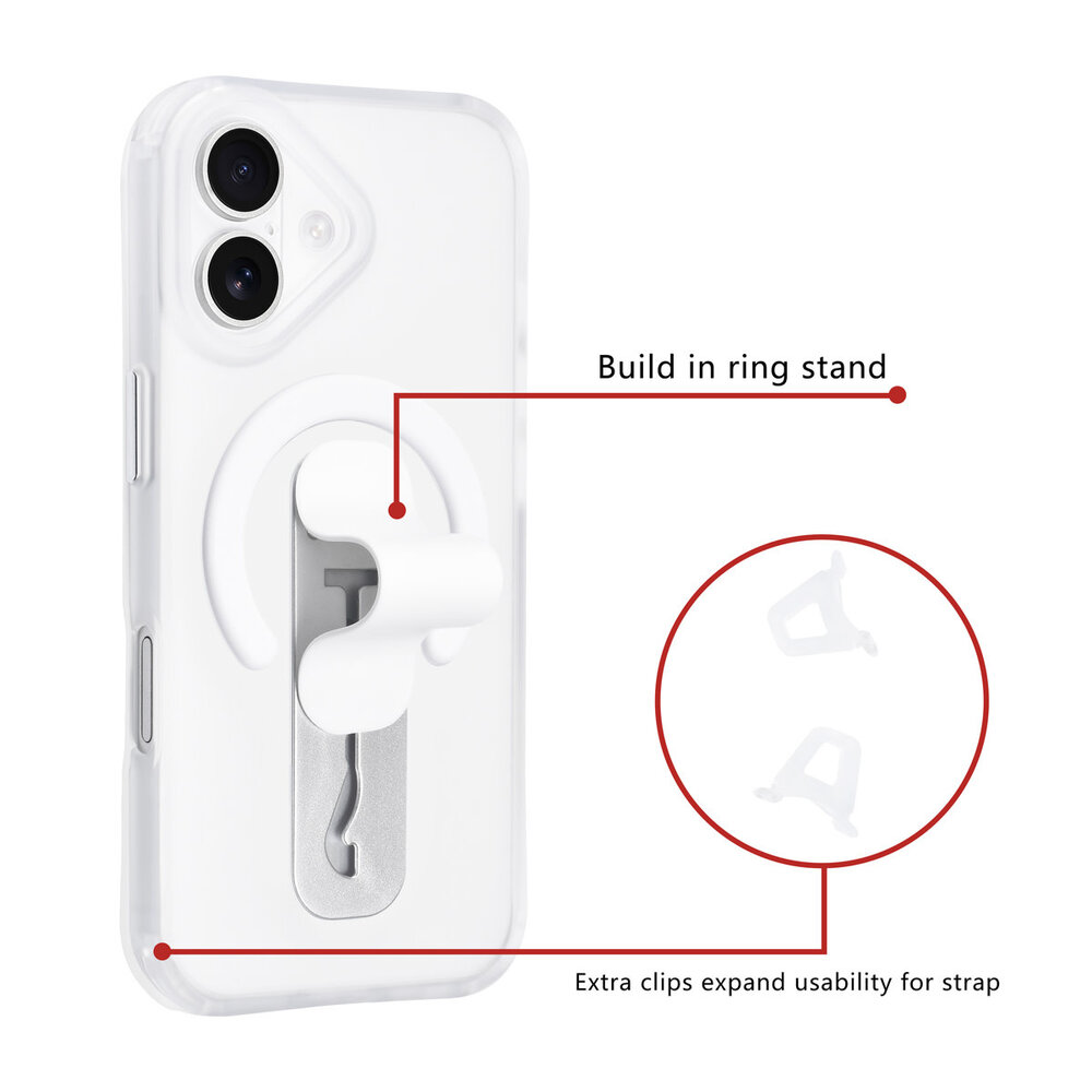 TUNIQ TUNIQ iPhone 16 Back-Cover hul - Built-in Ring Stand - Antishock - Silber TUNIQ TUNIQ iPhone 16 Back-Cover hul - Built-in Ring Stand - Antishock - Silber