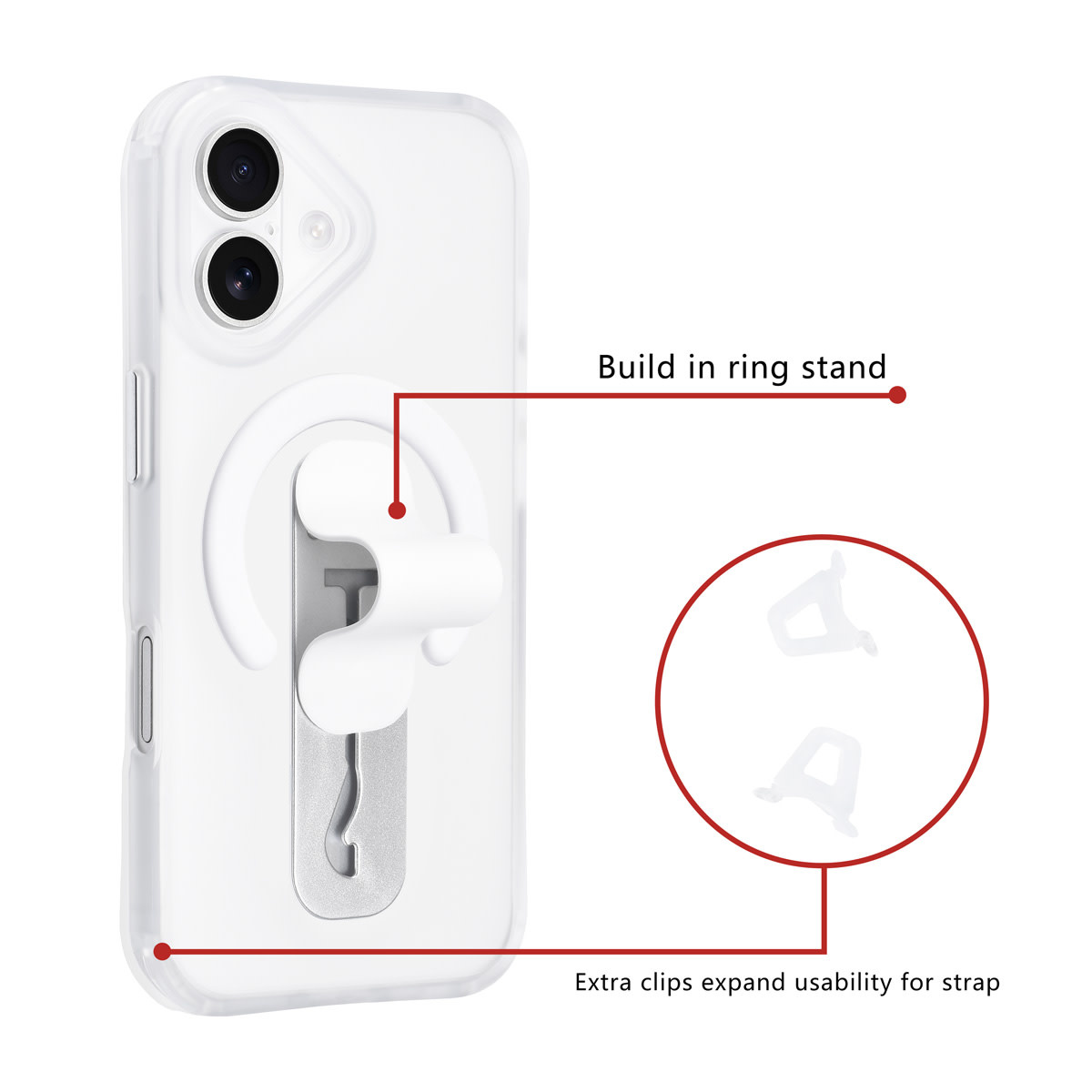 TUNIQ TUNIQ iPhone 16 Backcover hoesje - Built-in Ring Stand - Antishock - Zilver, foto 2 van 4