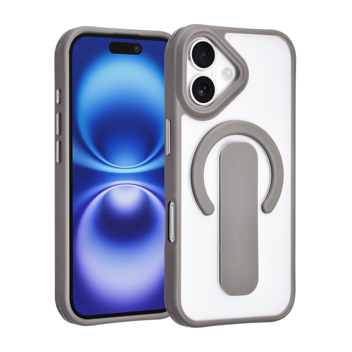 TUNIQ TUNIQ iPhone 16 Backcover hoesje - Built-in Ring Stand - Antishock - Grijs