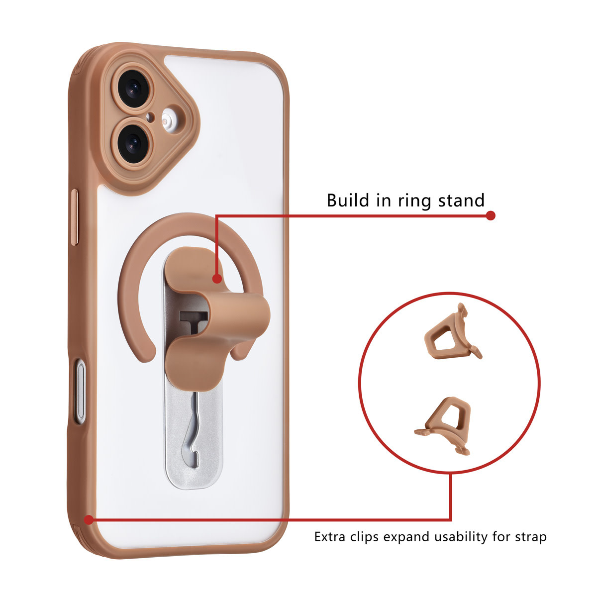 TUNIQ TUNIQ iPhone 16 Plus Backcover hoesje - Built-in Ring Stand - Antishock - Goud, foto 2 van 4