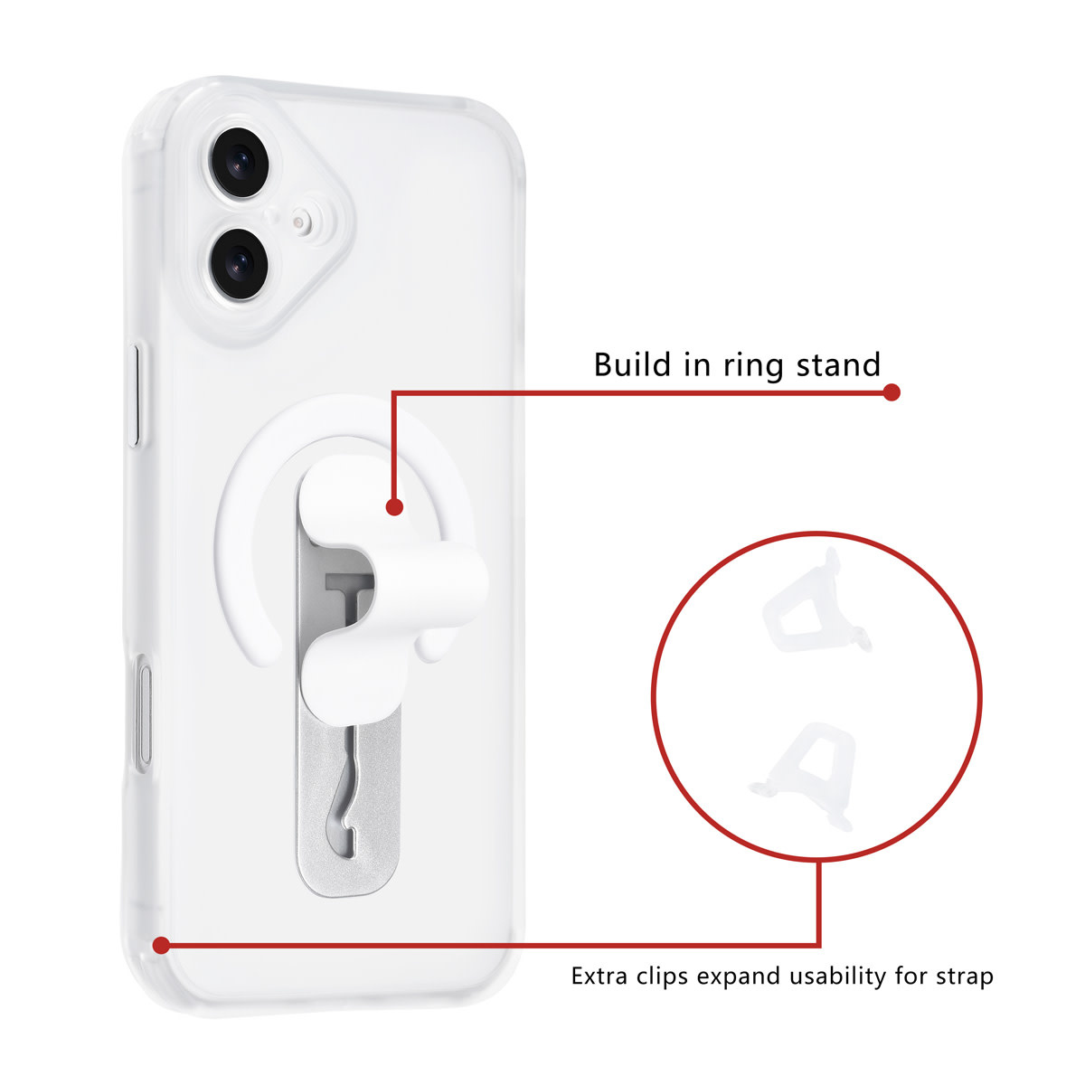 TUNIQ TUNIQ iPhone 16 Plus Backcover hoesje - Built-in Ring Stand - Antishock - Zilver, foto 2 van 4