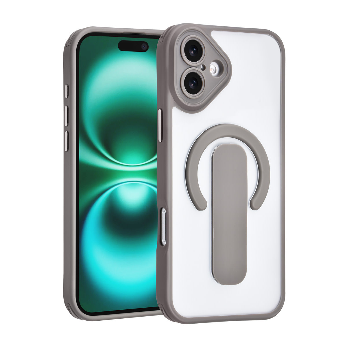 TUNIQ TUNIQ iPhone 16 Plus Backcover hoesje - Built-in Ring Stand - Antishock - Grijs