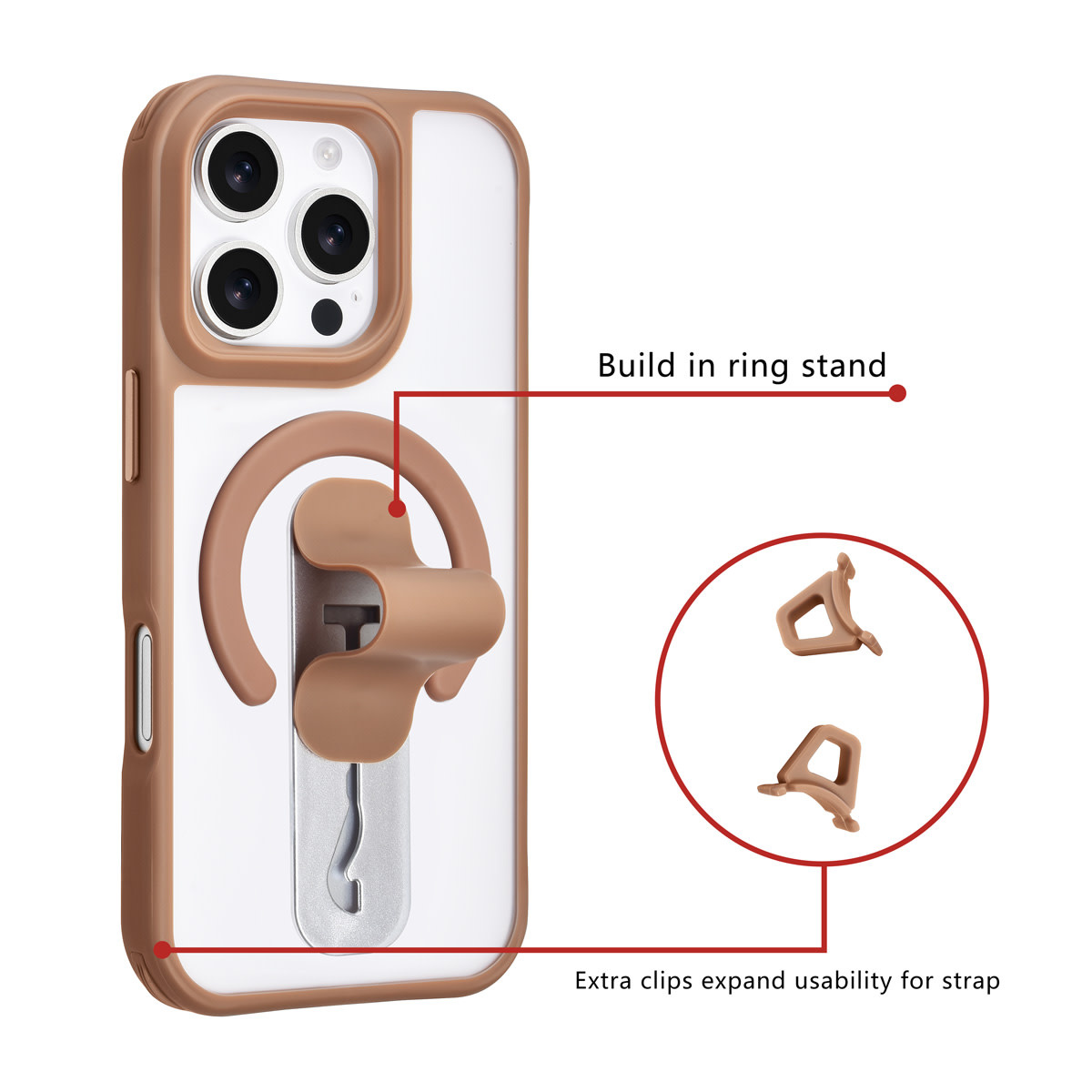 TUNIQ TUNIQ iPhone 16 Pro Backcover hoesje - Built-in Ring Stand - Antishock - Goud, foto 2 van 4