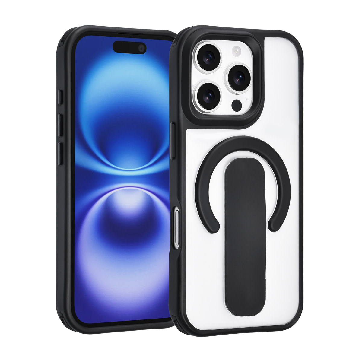 TUNIQ TUNIQ iPhone 16 Pro Backcover hoesje - Built-in Ring Stand - Antishock - Zwart