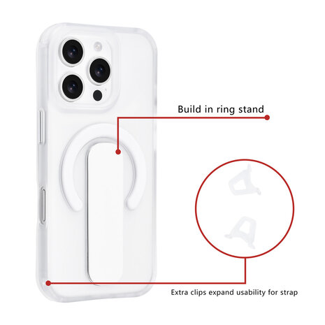 TUNIQ TUNIQ iPhone 16 Pro Back-Cover hul - Built-in Ring Stand - Antishock - Silber TUNIQ TUNIQ iPhone 16 Pro Back-Cover hul - Built-in Ring Stand - Antishock - Silber