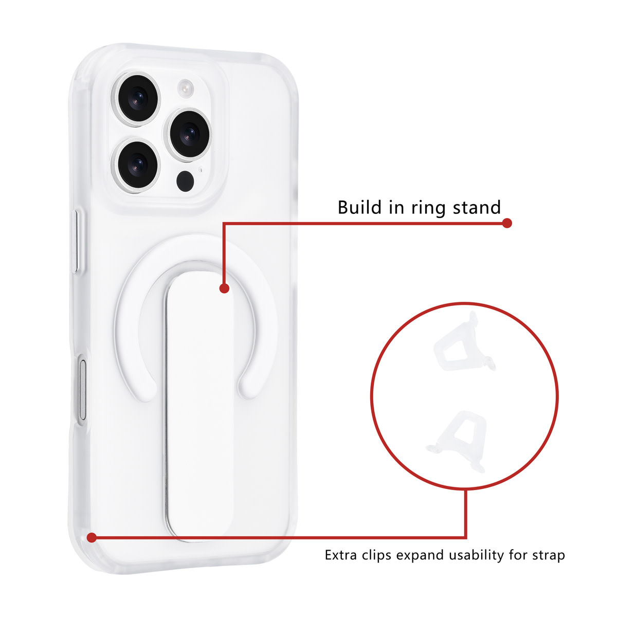 TUNIQ TUNIQ iPhone 16 Pro Backcover hoesje - Built-in Ring Stand - Antishock - Zilver, foto 2 van 4