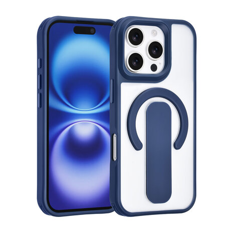 TUNIQ TUNIQ iPhone 16 Pro Backcover hoesje - Built-in Ring Stand - Antishock - Blauw TUNIQ TUNIQ iPhone 16 Pro Backcover hoesje - Built-in Ring Stand - Antishock - Blauw