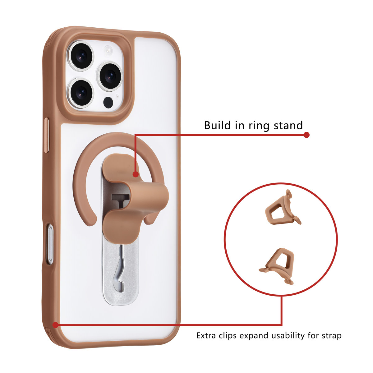 TUNIQ TUNIQ iPhone 16 Pro Max Backcover hoesje - Built-in Ring Stand - Antishock - Goud, foto 2 van 4