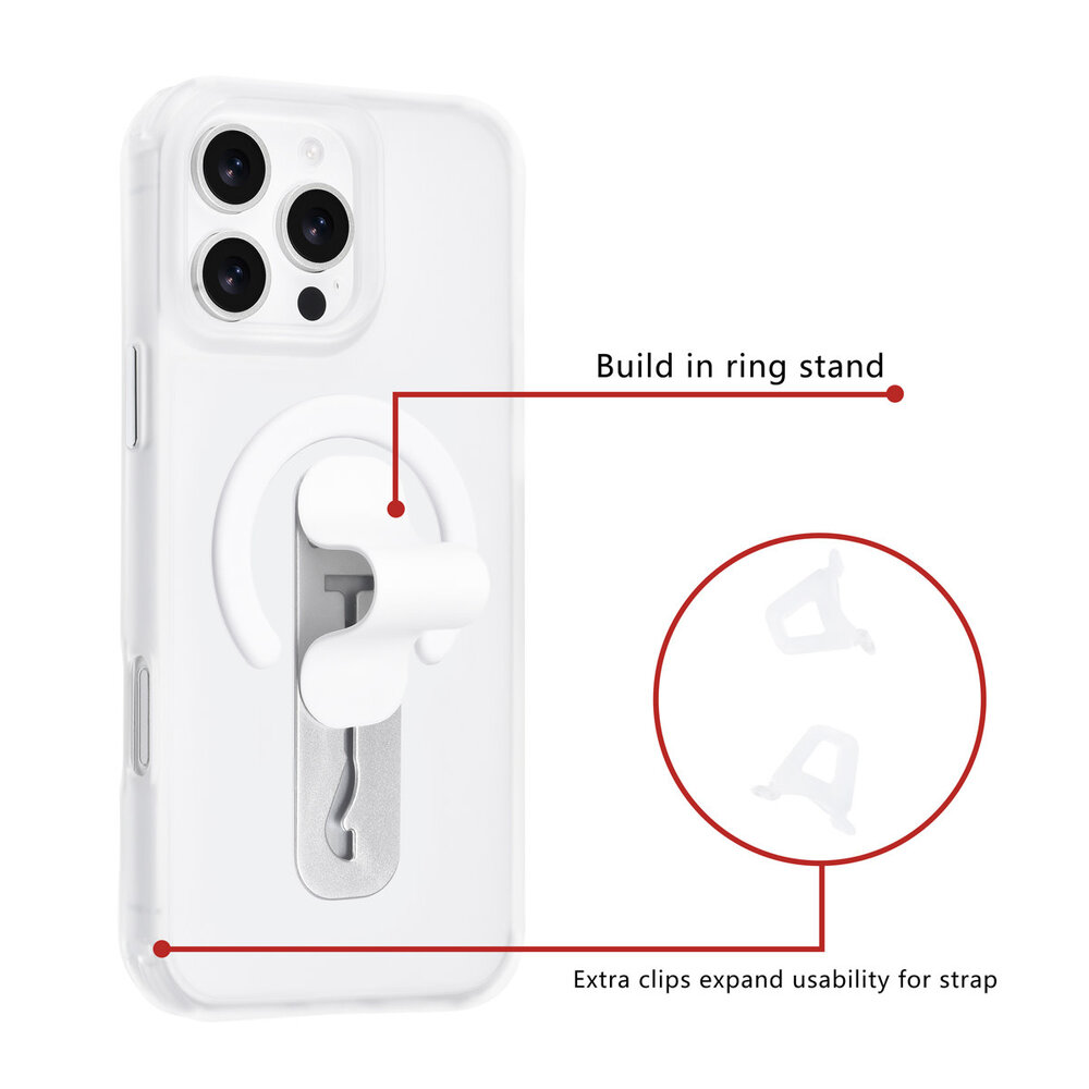 TUNIQ TUNIQ iPhone 16 Pro Max Back cover coque - Built-in Ring Stand - Antishock - Argent TUNIQ TUNIQ iPhone 16 Pro Max Back cover coque - Built-in Ring Stand - Antishock - Argent