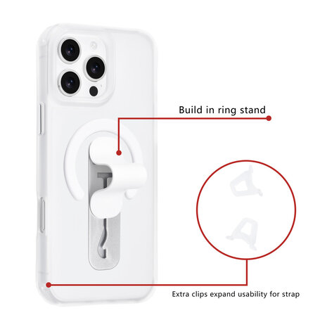 TUNIQ TUNIQ iPhone 16 Pro Max Back cover coque - Built-in Ring Stand - Antishock - Argent TUNIQ TUNIQ iPhone 16 Pro Max Back cover coque - Built-in Ring Stand - Antishock - Argent