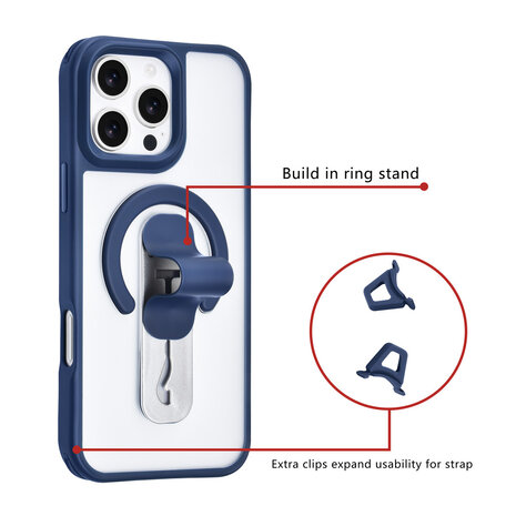 TUNIQ TUNIQ iPhone 16 Pro Max Back-Cover hul - Built-in Ring Stand - Antishock - Blau TUNIQ TUNIQ iPhone 16 Pro Max Back-Cover hul - Built-in Ring Stand - Antishock - Blau