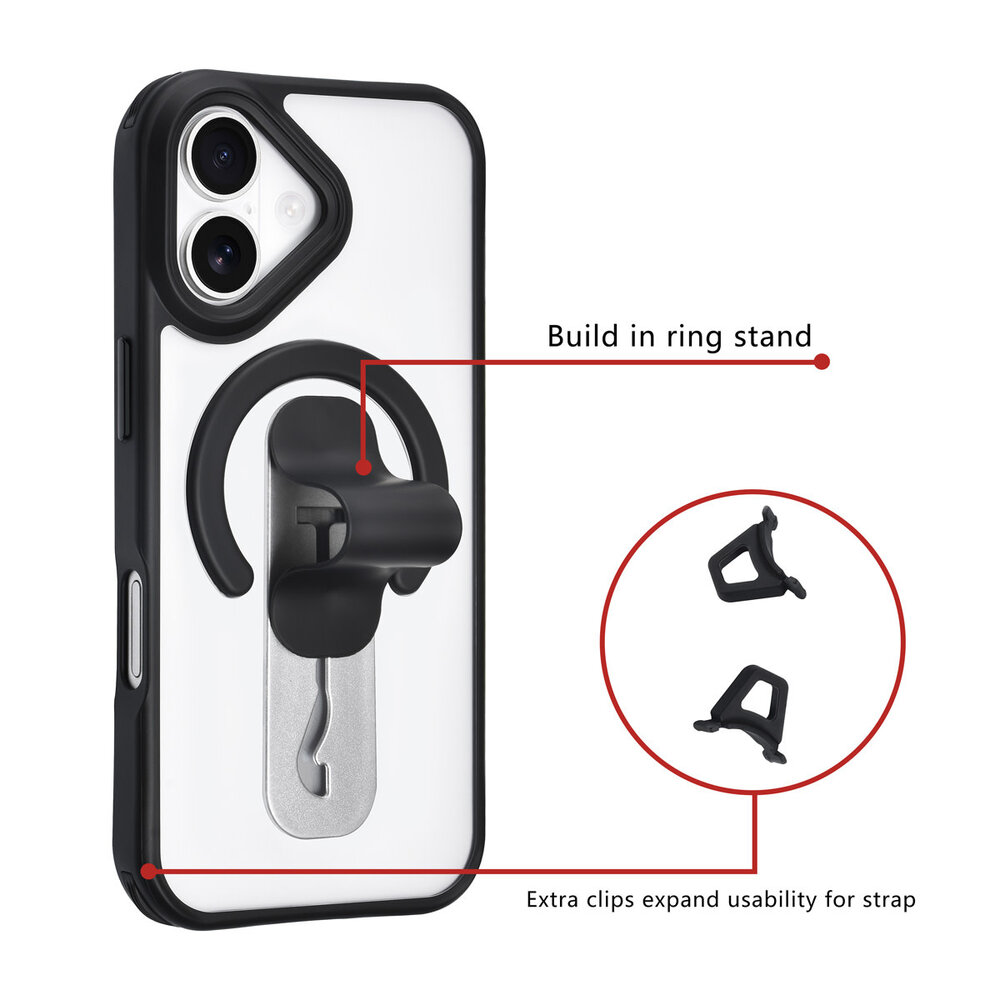 TUNIQ TUNIQ iPhone 17 Backcover hoesje - Built-in Ring Stand - Antishock - Zwart TUNIQ TUNIQ iPhone 17 Backcover hoesje - Built-in Ring Stand - Antishock - Zwart