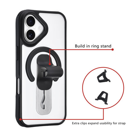 TUNIQ TUNIQ iPhone 17 Backcover hoesje - Built-in Ring Stand - Antishock - Zwart TUNIQ TUNIQ iPhone 17 Backcover hoesje - Built-in Ring Stand - Antishock - Zwart