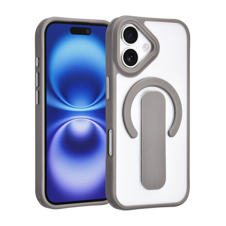 TUNIQ TUNIQ iPhone 17 Backcover hoesje - Built-in Ring Stand - Antishock - Grijs TUNIQ TUNIQ iPhone 17 Backcover hoesje - Built-in Ring Stand - Antishock - Grijs
