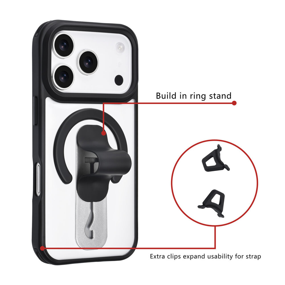 TUNIQ TUNIQ iPhone 17 Pro Back cover case - Built-in Ring Stand - Antishock - Black TUNIQ TUNIQ iPhone 17 Pro Back cover case - Built-in Ring Stand - Antishock - Black