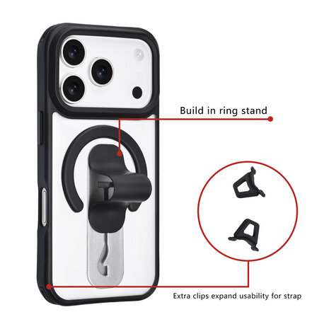 TUNIQ TUNIQ iPhone 17 Pro Back cover case - Built-in Ring Stand - Antishock - Black TUNIQ TUNIQ iPhone 17 Pro Back cover case - Built-in Ring Stand - Antishock - Black