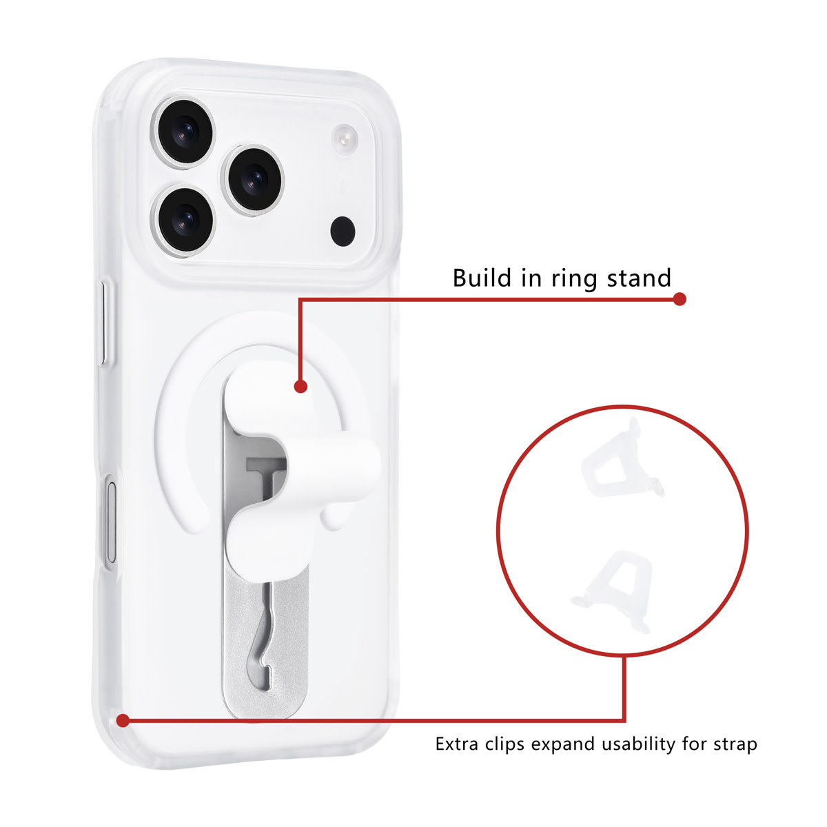 TUNIQ TUNIQ iPhone 17 Pro Backcover hoesje - Built-in Ring Stand - Antishock - Zilver, foto 2 van 4