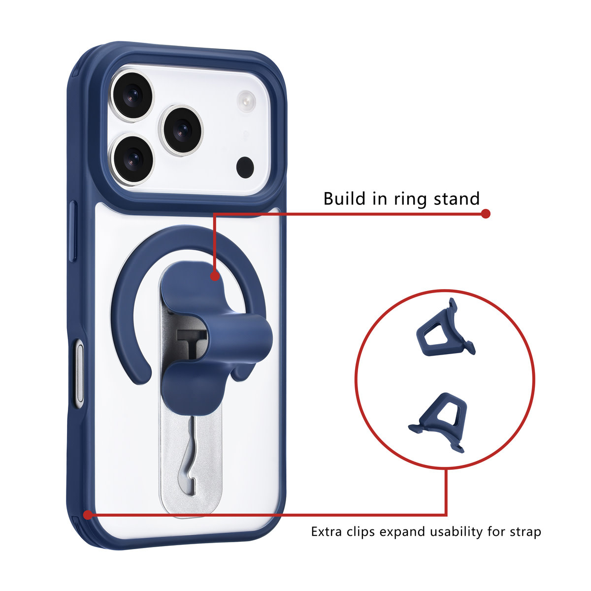 TUNIQ TUNIQ iPhone 17 Pro Backcover hoesje - Built-in Ring Stand - Antishock - Blauw, foto 2 van 4