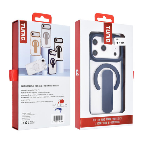 TUNIQ TUNIQ iPhone 17 Pro/iPhone 18 Pro Coque arrière Support anneau intégré Antichoc - Bleu