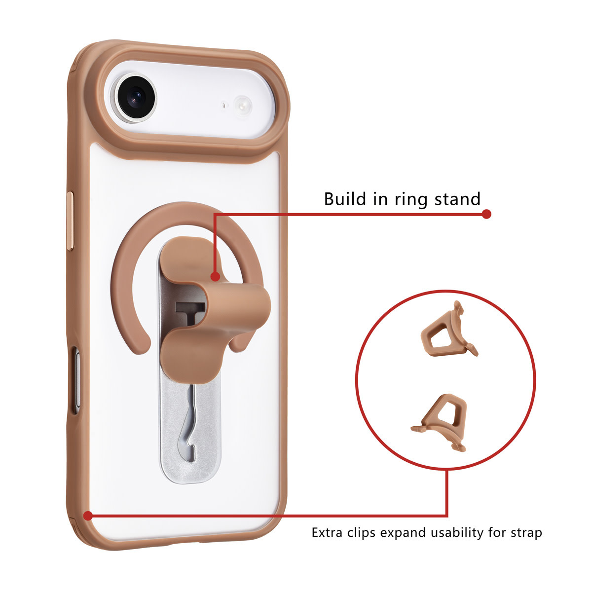 TUNIQ TUNIQ iPhone 17 Air Backcover hoesje - Built-in Ring Stand - Antishock - Goud, foto 2 van 4