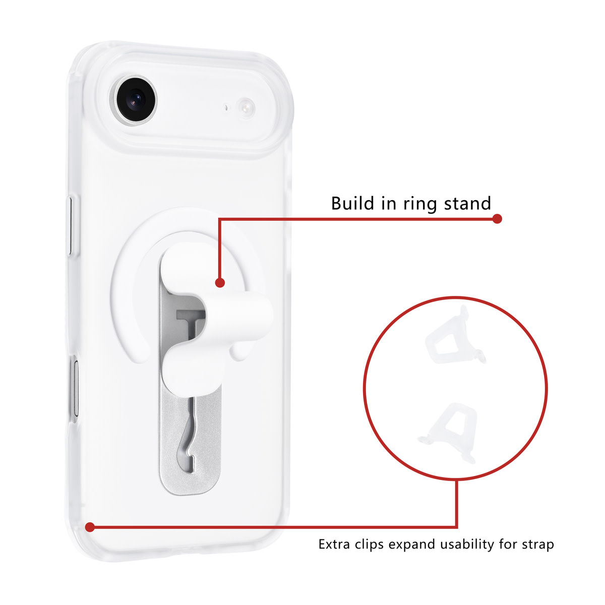 TUNIQ TUNIQ iPhone 17 Air Backcover hoesje - Built-in Ring Stand - Antishock - Zilver, foto 2 van 4