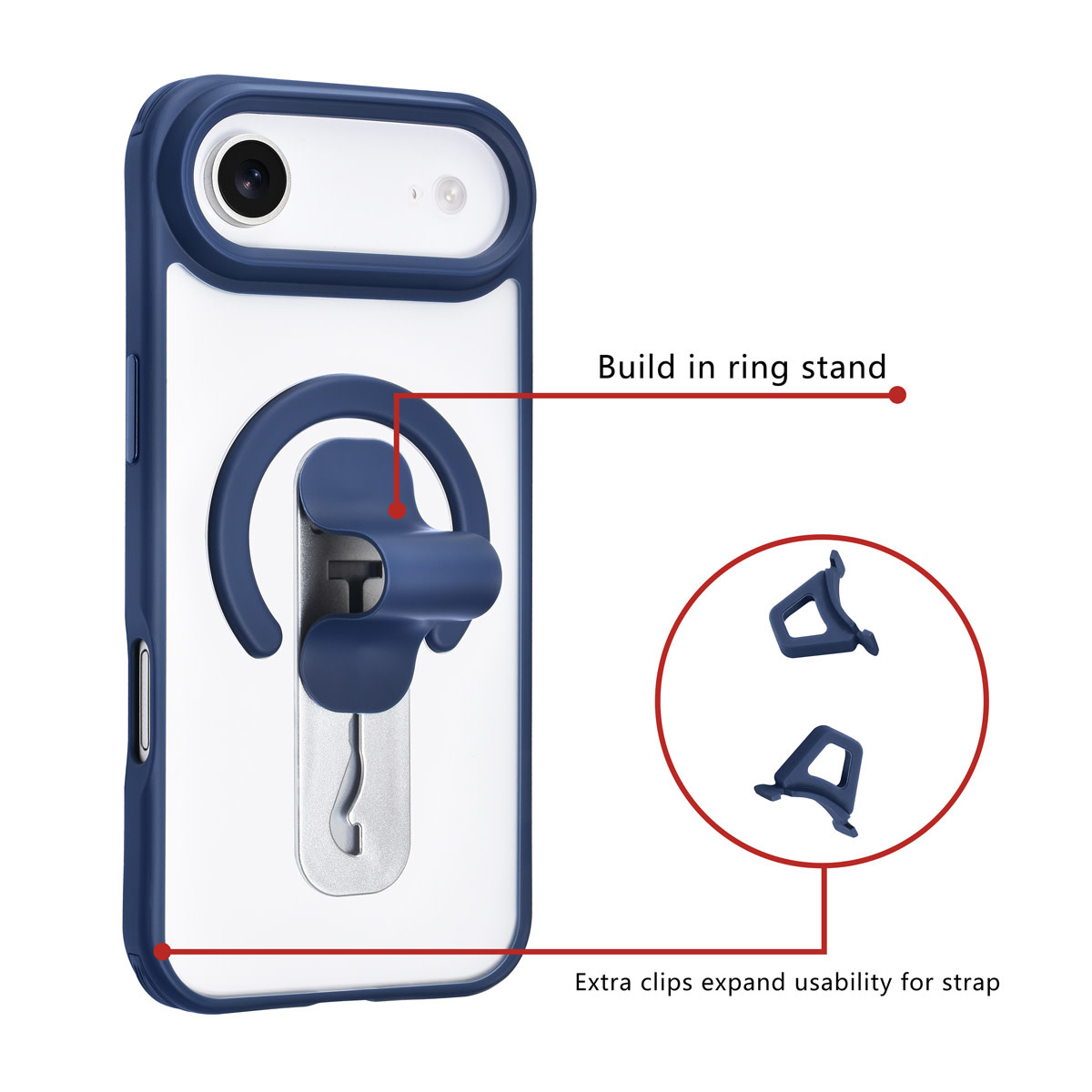 TUNIQ TUNIQ iPhone 17 Air Backcover hoesje - Built-in Ring Stand - Antishock - Blauw, foto 2 van 4