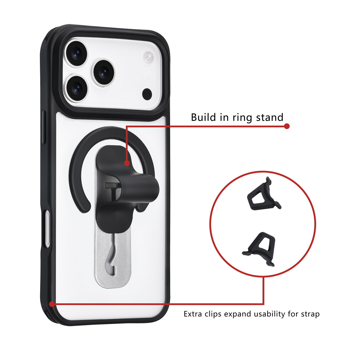 TUNIQ TUNIQ iPhone 17 Pro Max Backcover hoesje - Built-in Ring Stand - Antishock - Zwart, foto 2 van 4