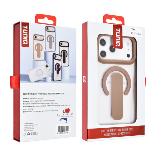 TUNIQ TUNIQ iPhone 17 Pro Max/iPhone 18 Pro Max Coque arrière Support anneau intégré Antichoc - Doré