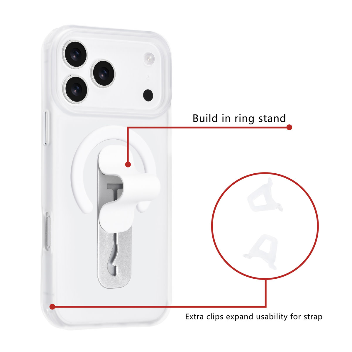 TUNIQ TUNIQ iPhone 17 Pro Max Backcover hoesje - Built-in Ring Stand - Antishock - Zilver, foto 2 van 4