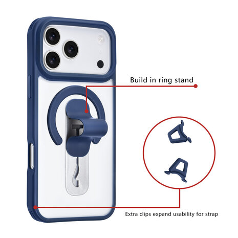 TUNIQ TUNIQ iPhone 17 Pro Max Back-Cover hul - Built-in Ring Stand - Antishock - Blau TUNIQ TUNIQ iPhone 17 Pro Max Back-Cover hul - Built-in Ring Stand - Antishock - Blau