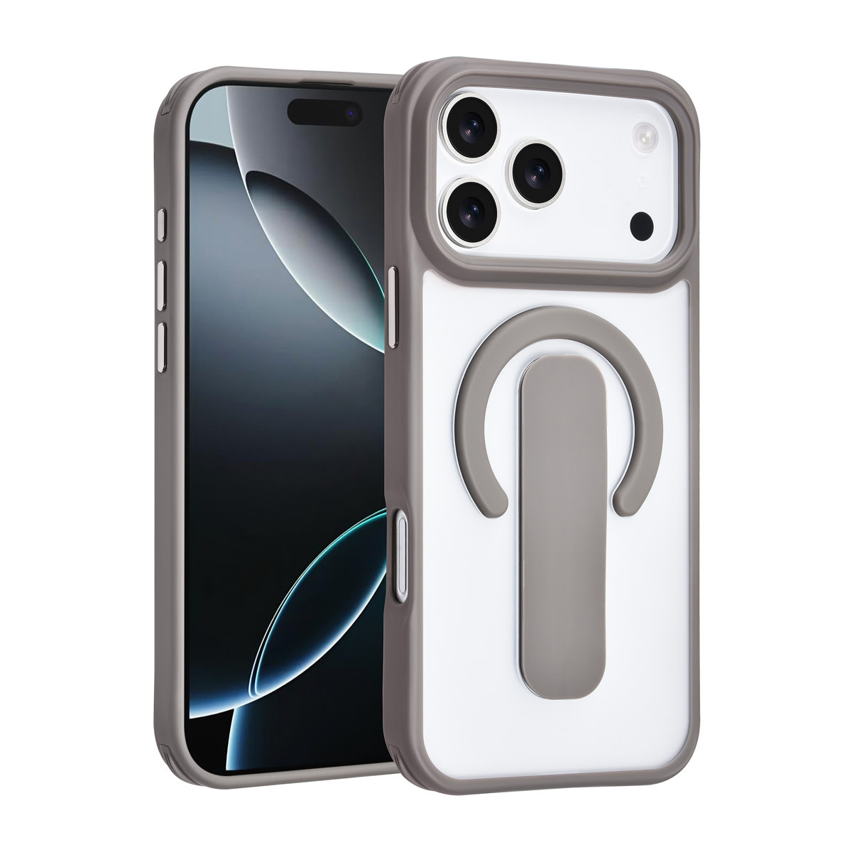 TUNIQ TUNIQ iPhone 17 Pro Max Backcover hoesje - Built-in Ring Stand - Antishock - Grijs