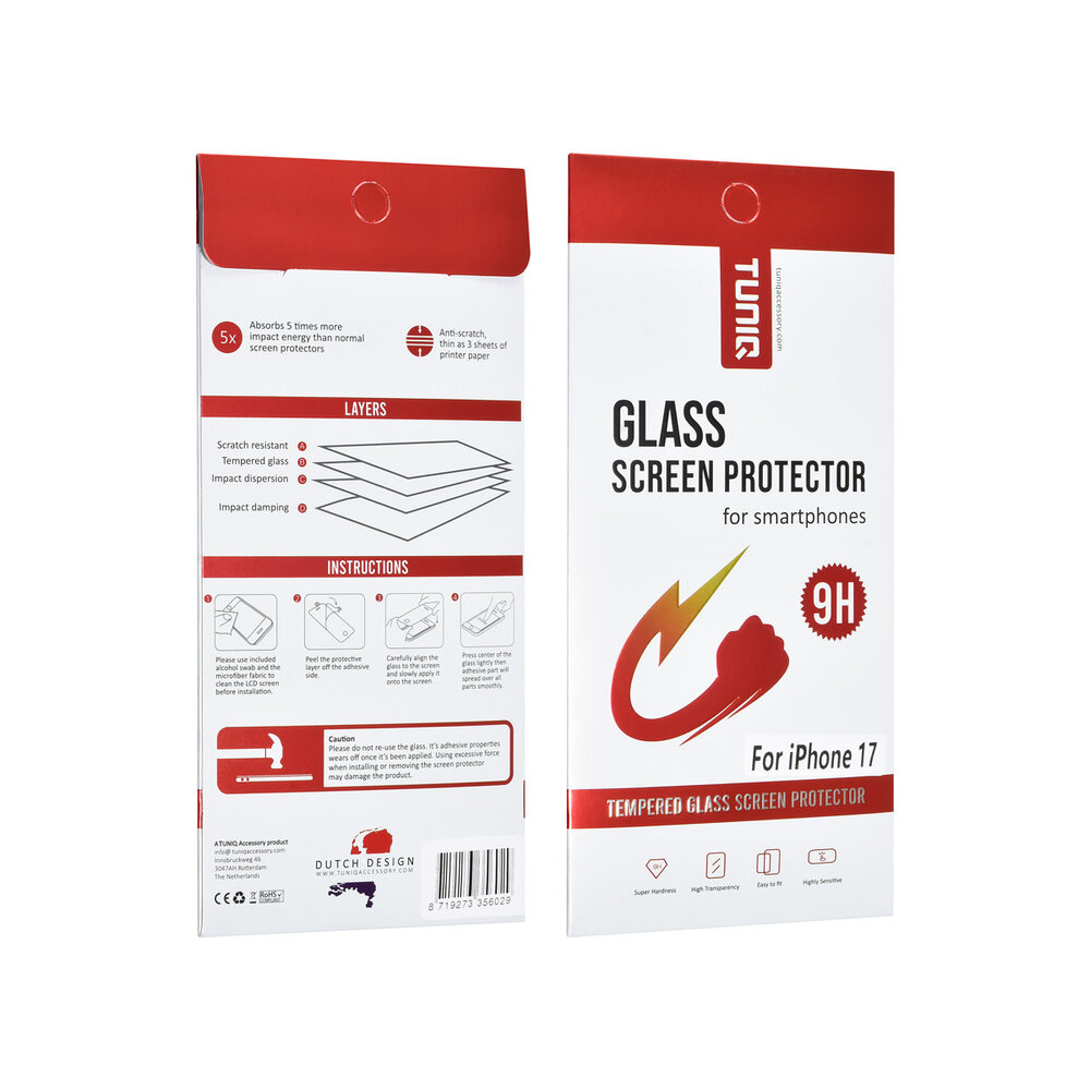 TUNIQ Box of 10 - TUNIQ iPhone 17 Screenprotector - Tempered Glass - Transparant TUNIQ Box of 10 - TUNIQ iPhone 17 Screenprotector - Tempered Glass - Transparant