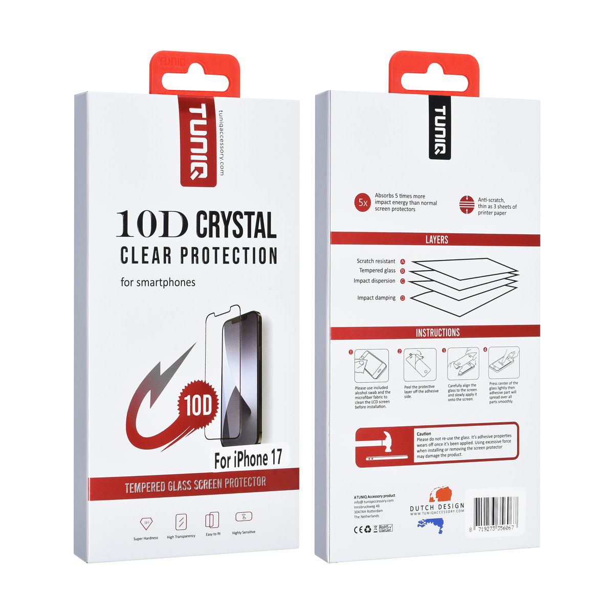 TUNIQ Box of 10 - TUNIQ iPhone 17 Screenprotector - 10D Full coverage Screenprotector - Zwarte Rand, foto 2 van 2