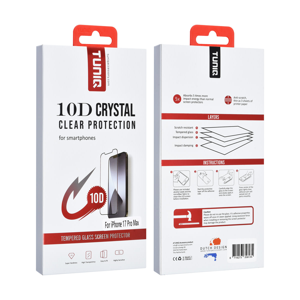 TUNIQ Box of 10 - TUNIQ iPhone 17 Pro Max Screenprotector - 10D Full coverage Screenprotector - Zwarte Rand, foto 2 van 2