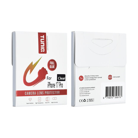 TUNIQ TUNIQ iPhone 17 Pro Lens Protector - Full cover - Transparant TUNIQ TUNIQ iPhone 17 Pro Lens Protector - Full cover - Transparant
