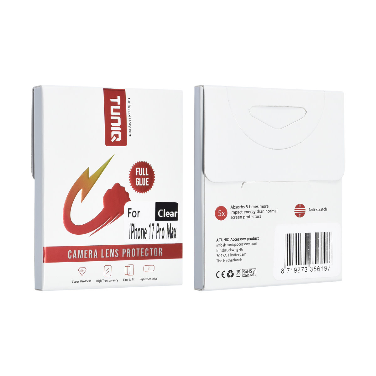 TUNIQ TUNIQ iPhone 17 Pro Max Lens Protector - Full cover - Transparant, foto 3 van 3