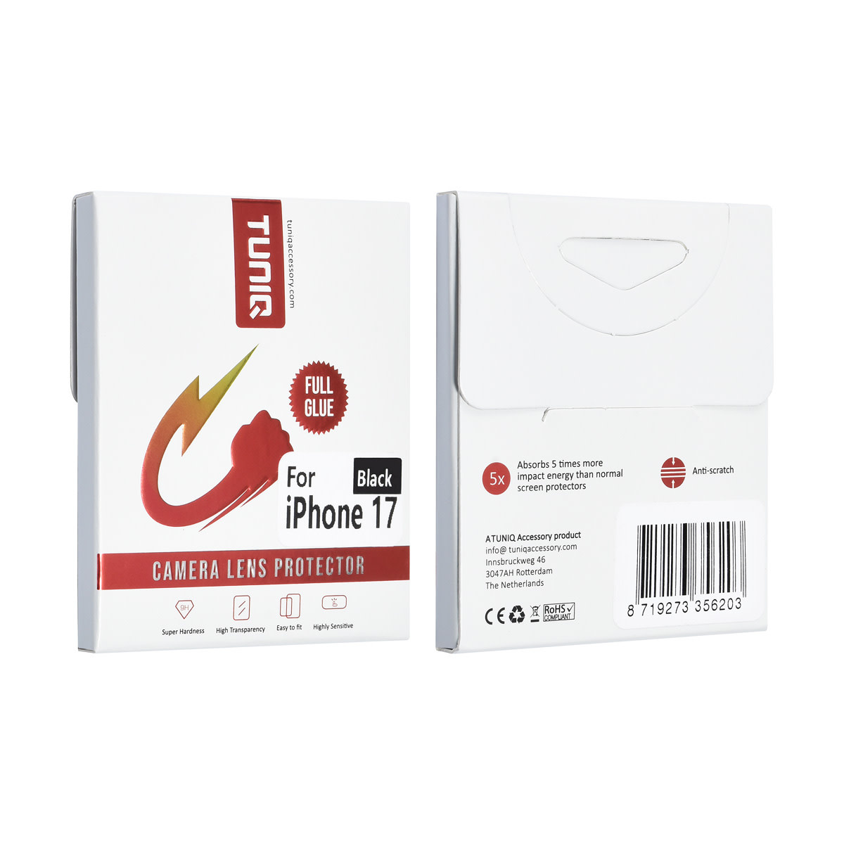 TUNIQ TUNIQ iPhone 17 Lens Protector - Tempered Glass - Zwart, foto 3 van 3