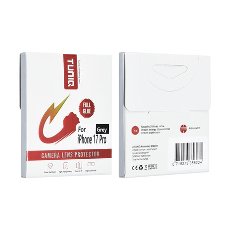 TUNIQ TUNIQ iPhone 17 Pro Lens Protector - Tempered Glass - Grijs TUNIQ TUNIQ iPhone 17 Pro Lens Protector - Tempered Glass - Grijs