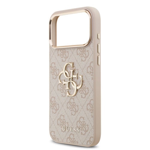 Guess Guess iPhone 17 Pro Max/iPhone 18 Pro Max Handyhülle 4G Großes Metalllogo Goldfarbener Rand - Rosa
