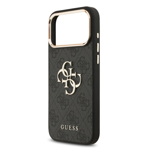 Guess Guess iPhone 17 Pro Max/iPhone 18 Pro Max Coque arrière 4G Grand logo métallique Bord doré - Noir
