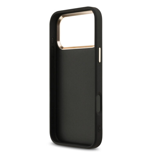 Guess Guess iPhone 17 Pro Max/iPhone 18 Pro Max Coque arrière 4G Grand logo métallique Bord doré - Noir