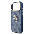Guess Guess iPhone 17 Pro Max/iPhone 18 Pro Max Coque arrière 4G Grand logo métallique Bord doré - Bleu