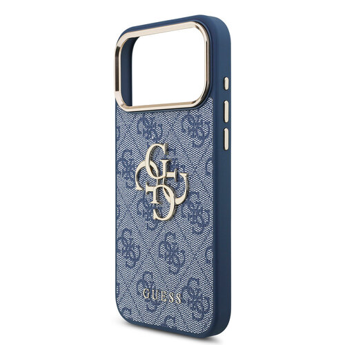 Guess Guess iPhone 17 Pro Max/iPhone 18 Pro Max Handyhülle 4G Großes Metalllogo Goldfarbener Rand - Blau