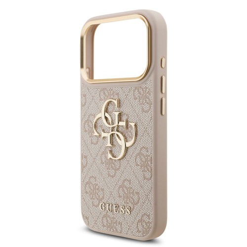 Guess Guess iPhone 17 Pro/iPhone 18 Pro Coque arrière 4G Grand logo métallique Bord doré - Rose