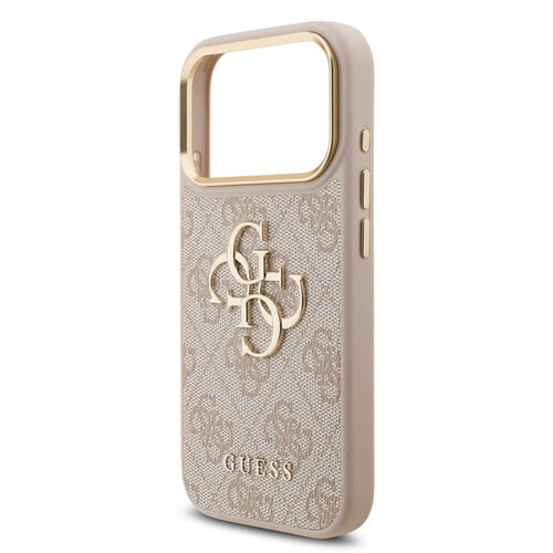 Guess Guess iPhone 17 Pro/iPhone 18 Pro Handyhülle 4G Großes Metalllogo Goldfarbener Rand - Rosa
