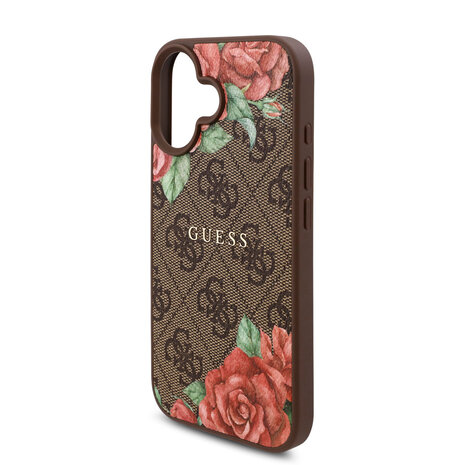 Guess Guess iPhone 16 Back-Cover hul - Magsafe - Flower Print - Braun Guess Guess iPhone 16 Back-Cover hul - Magsafe - Flower Print - Braun